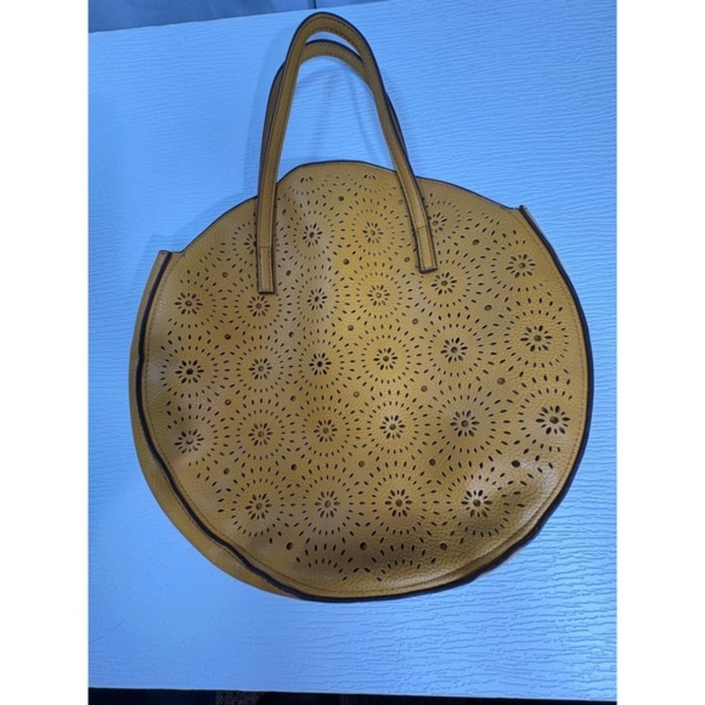 Carlos by Carlos Santana Mustard Yellow Round Laser Cut Floral Handbag WP004